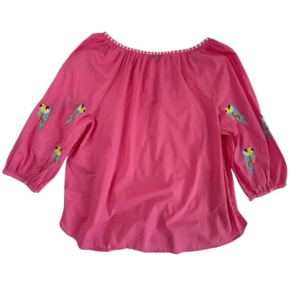 Talbots Pink Embroidered Parrot Boho Tropical Cotton Lightweight Top XL Pink - Picture 3 of 8